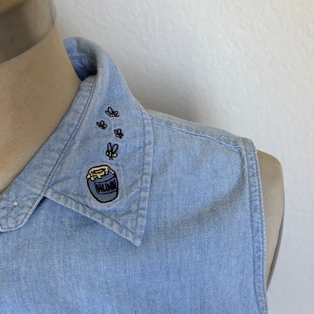 Disney Light Blue Denim Sleeveless Shirt with Winnie the Pooh & Tigger Patches - Picture 3 of 4